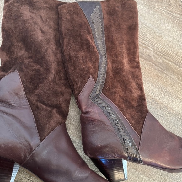 Suede Leather Calf-length Brown Slip On Western Riding Boots Size 7 - Picture 10 of 12